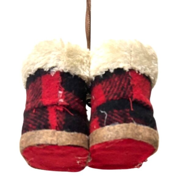 Vintage Babies' First Christmas Miniature Plaid Fur-Lined Boot Ornament - Picture 3 of 10